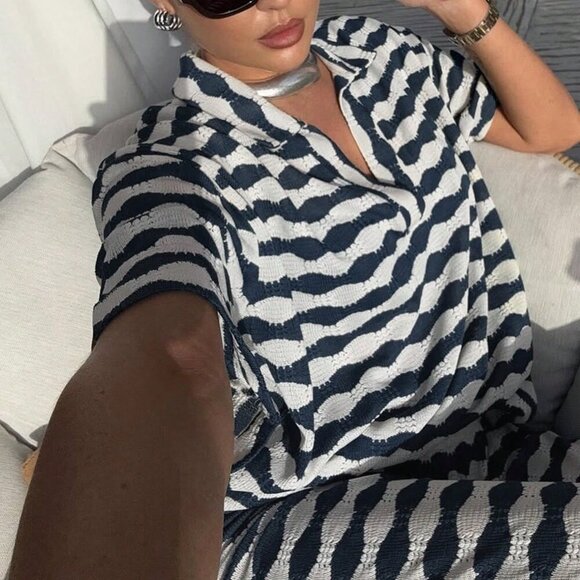 Blue Casual Women's Embellished Top & Pants Set - Picture 5 of 9